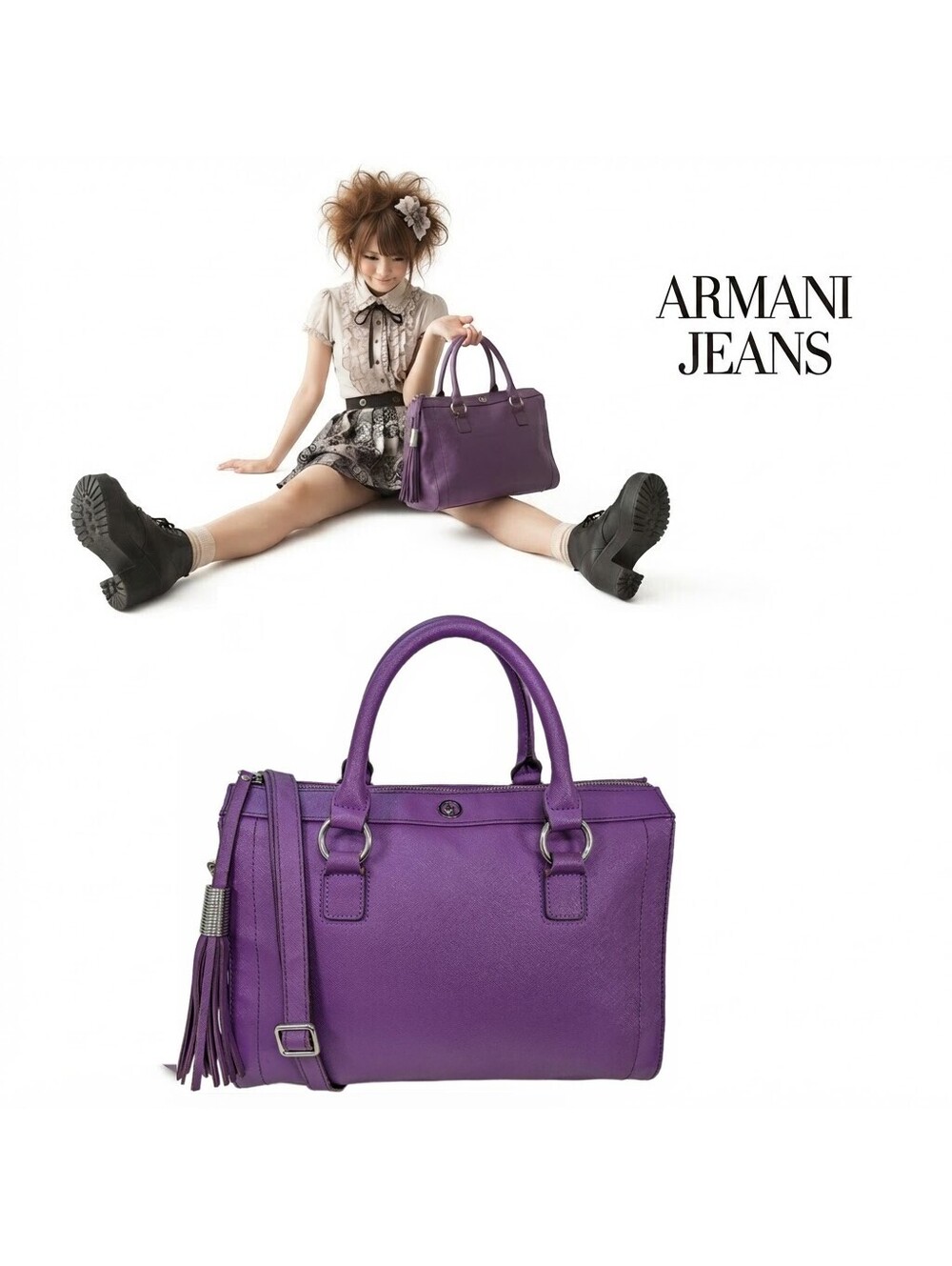 Armani Jeans Women Handbag Purple Saffiano Preppy CH1